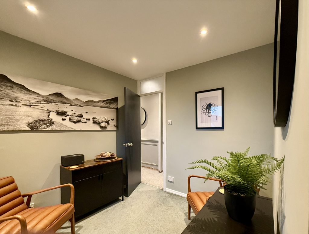 Private counselling room at Octopus Therapy, Hartford, Northwich, Cheshire.